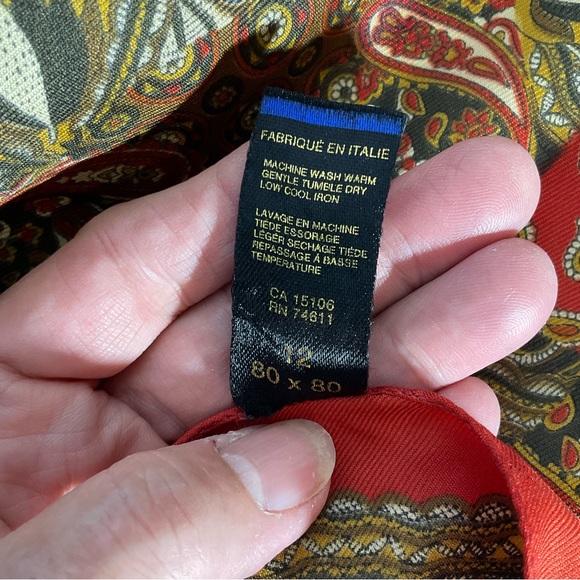 Art of the Scarf Made in Italy 80”x80” Orange Brown Pattern Design Scarf; Pretty - Picture 10 of 11